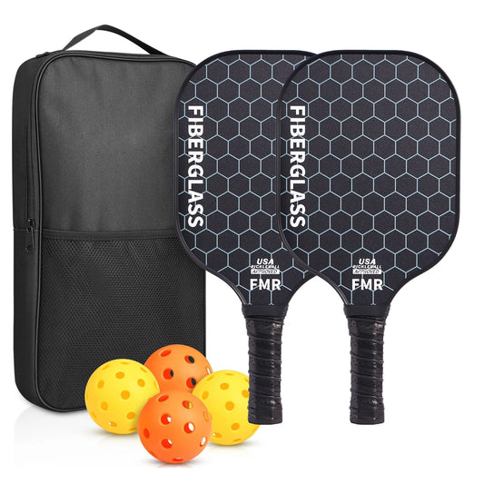 NEW Full Set Professional Fiber Glass Top Quality Pickleball Paddles Set of 2 USAPA Approved Fiberglass Pickle Ball Paddles with 4 Pickle Balls Durable Beach Rackets for Beginners Sports Accessories
