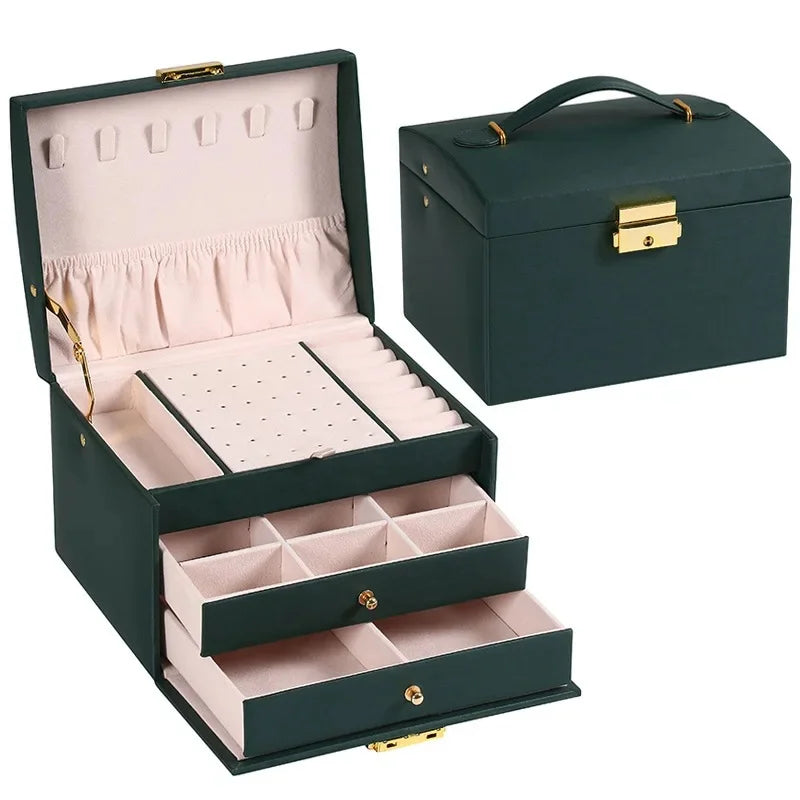 NEW Arrivals Simple Leather Jewelry Luxury Box with Lock Drawers Storage for Earrings And Accessories Secure And Stylish Organizer