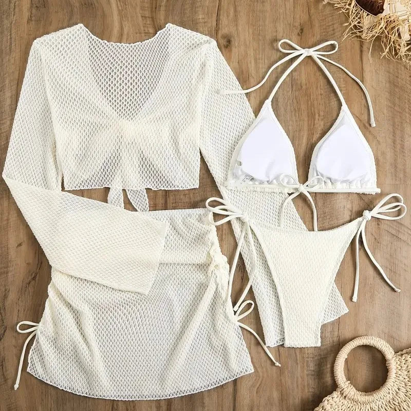 NEW 4PCS Set 10 Colors Solid Sexy Bikinis Female Swimsuits Women's  Swimwear Beach Swim Wear Bathing Suits Brazilian Bikini Set Pool Bather Suit