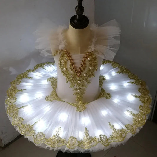 NEW Arrivals Adults/Girls Height 90-170CM Professional Tutu Ballet Led Light Swan Lake Ballerina Pancake Tutu Girl Women Adult Child Ballet Dress Women Kids Dance Costumes