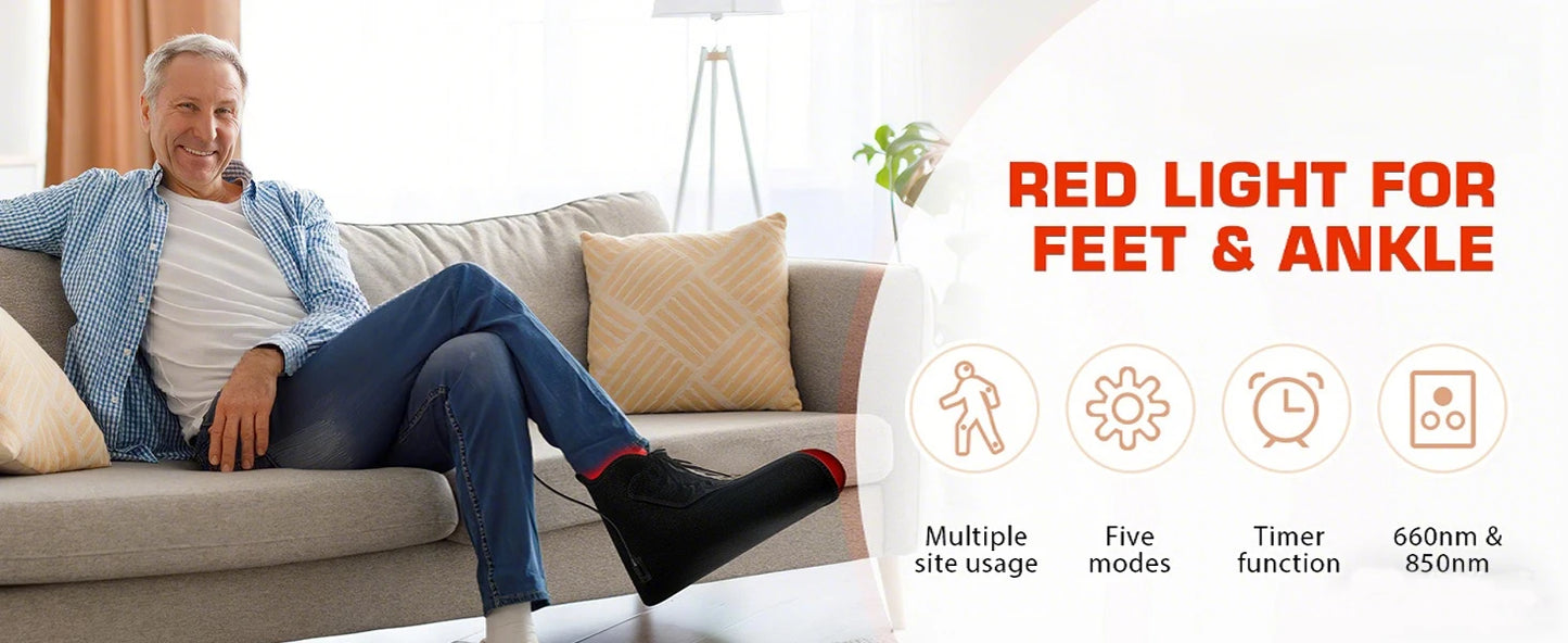 2 PCS Set New Red & Infrared Light Feet Shoes Wraps Toes & Ankle Knees with Controller Led Near Infrared Light Boots for Plantar Fasciitis Treatment Pain Relief Therapy