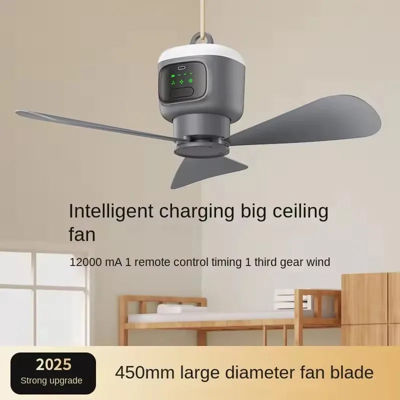 12000mAh Remote Control Save Energy Large Size Whirlwind Ceiling Fan USB Wireless Cooling Powerful Fan Portable LED Night Light Outdoor Camping Indoor Bedroom Living Room Fan Ceiling Fan