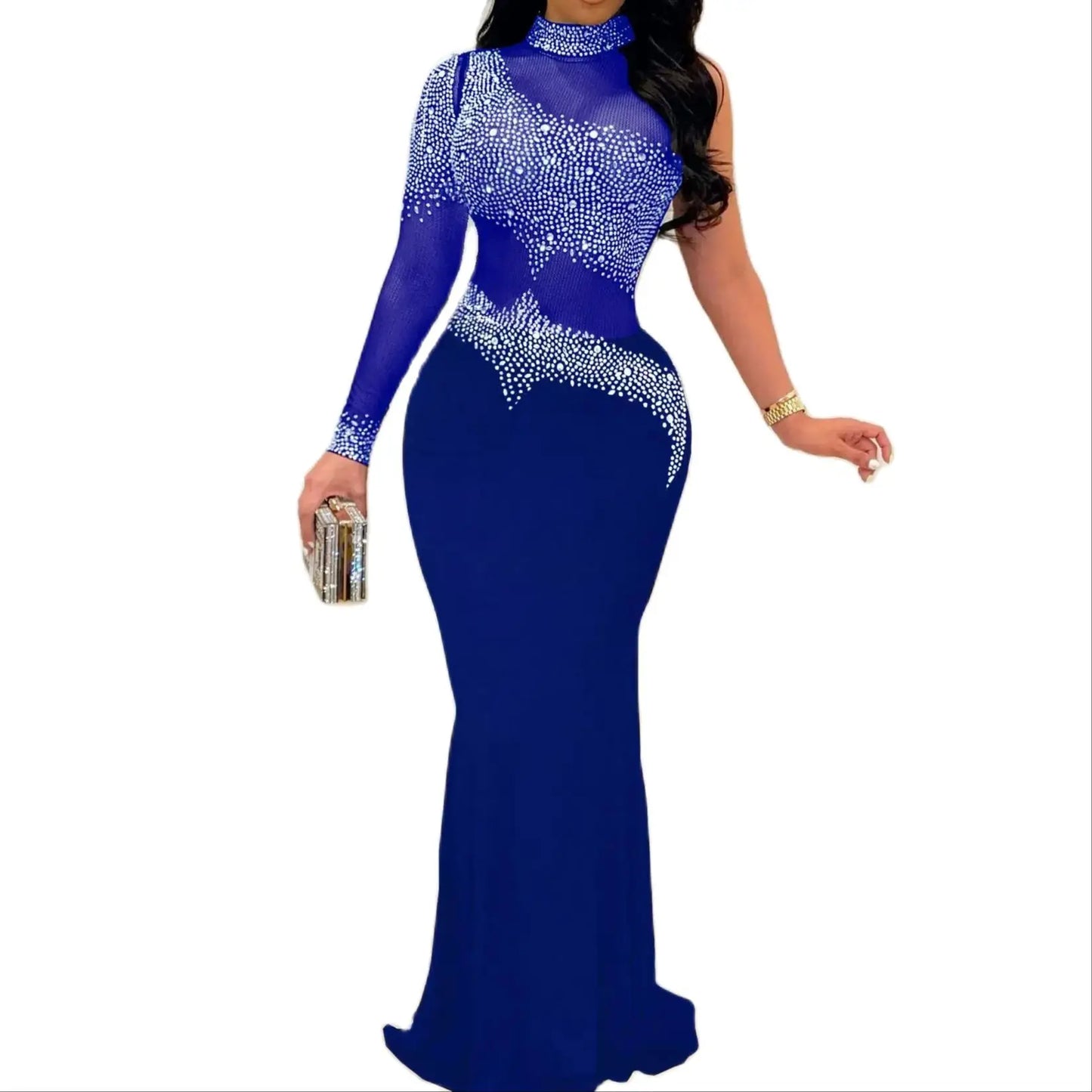 L-5XL Plus Size 5 Colors Sheer Rhinestones Evening Party Red Carpet Dress Female Luxury Business Dinner Celebrities Wedding Guest Prom Lady Summer Elegant Women Dresses