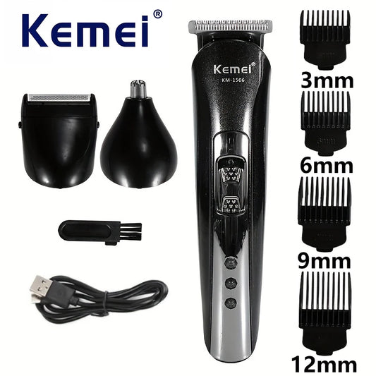 NEW Arrivals KM-1506 3 in 1 Electric Shaver Set USB Charging Hair Trimmer Electric Rechargeable Nose Professional Shaving Machine Men Grooming Supplies