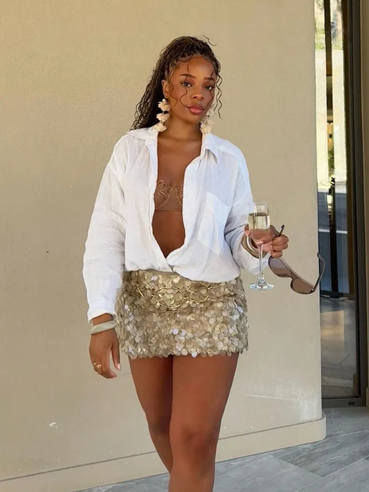 UK Size 13 Colors  Women Summer Fashion Party Style Sequin Mini Slim Skirt Female Sexy Elegant Banquet Zipper High Waist Short A-Line Skirt