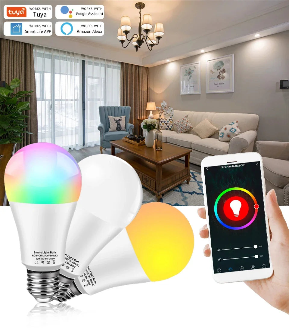 NEW Arrivals Alexa Google Home TUYA Smart Wi-Fi LED Light Bulbs 220V 10W 15W 20W E27 Alexa LED Lamp RGB Smart Life APP Google Assistant Voice Control