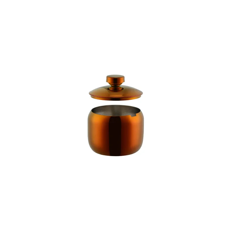 3 PCS Luxury Set + 3 Matching Spoons 304 Stainless Steel Gold Seasoning Condiment Pot Set Spice Salt Sugar Container Pepper Jar Tool with Lid and Spoon Holder Rack Home Tableware Tools Sets