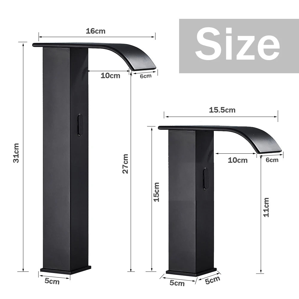 NEW Silver/Gold/ Black Color Luxury Smart Motion Sensor Bathroom Basin Faucet Touchless Automatic Sense Mixer Tap Waterfall Hot Cold Water Washbasin Crane Home Bathroom Accessories