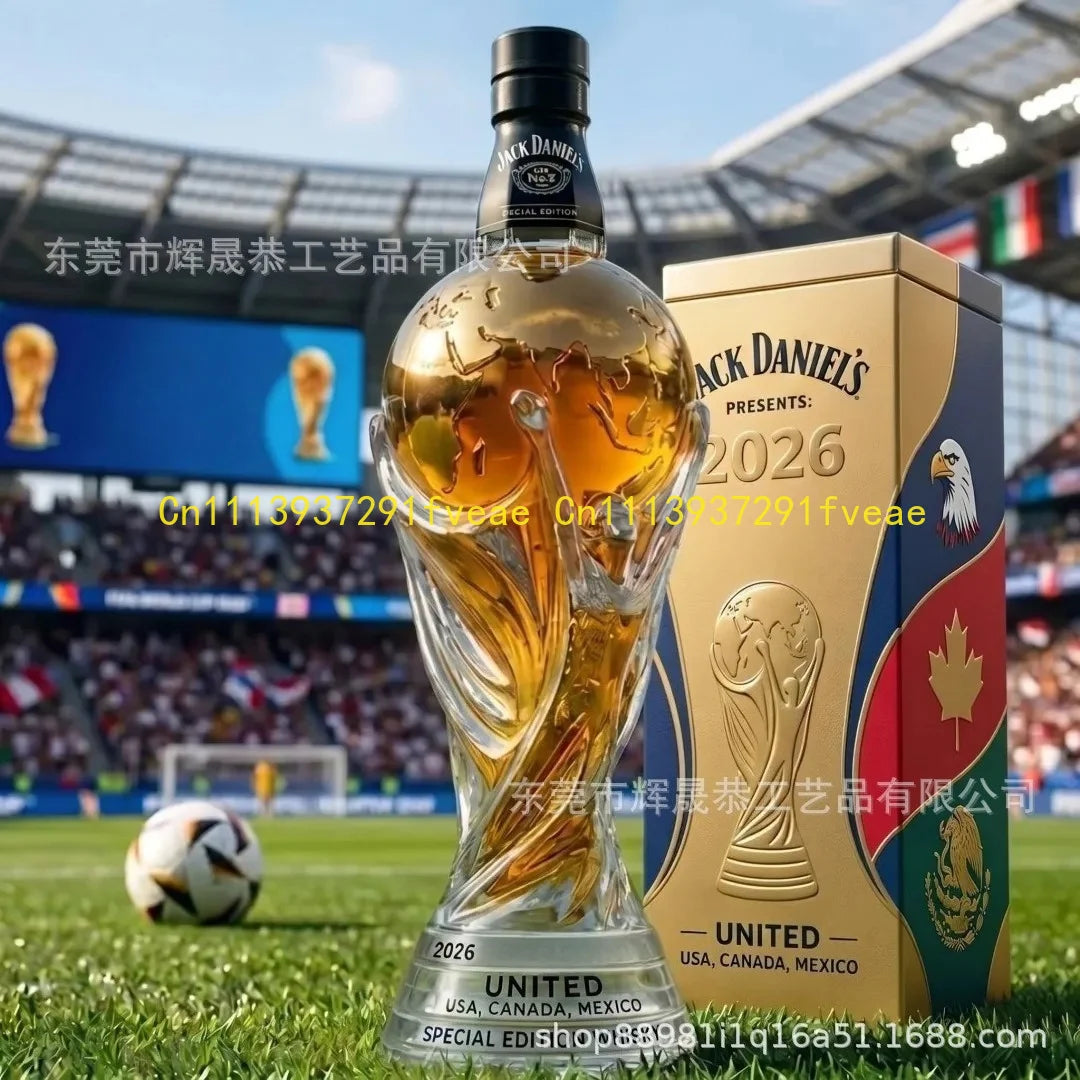 2026 Official World Cup FIFA Trophy New Whisky Bottle Wine Dispenser Decanter United States, Canada, Mexico Crystal Bottle Collectible Gifts Alcohol Container Storage Home Bar Pubs Glassware Barware Accessories