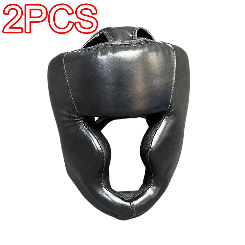 2PCS 3 Colors Set Professional  PU Leather Boxing Helmet Karate Kick Boxing Head Guard Muay Thai Sandbag Training Adults Kids Arts Helmet Head Guard Taekwondo Karate Boxing Helmets