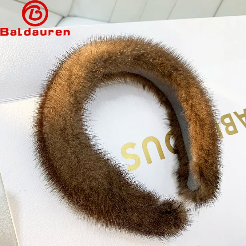 8 Colors  Hot Sale Women Luxury winter 100% Real Mink Fur Headbands High Quality Real Fur Hair Band Lady Fashion Hair Hoop Furry Gift