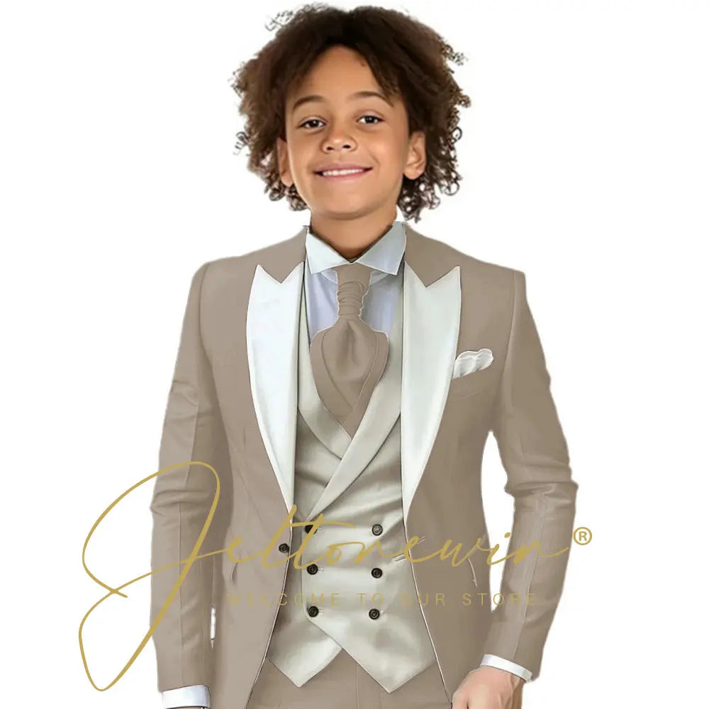 8 Colors  Children Boy's 2Y-14Y Formal Wedding Suit Kids Jacket Pants Ivory Vest Photography Suit Flower Boy Birthday Tuxedo Suit
