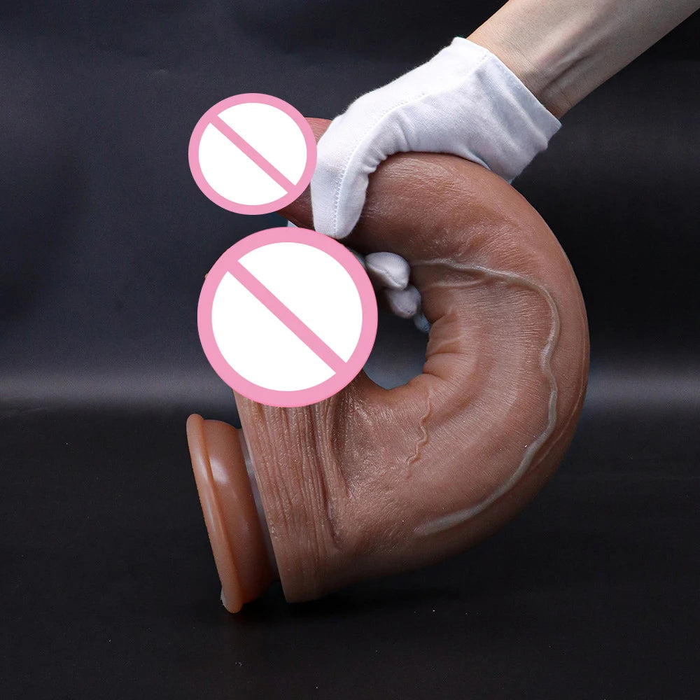 Adult Huge Realistic Dildo Soft Silicone Brown Giant Penis Female Vaginal Masturbators Anal Sex Toy for Women Suction Cup Thick Dick