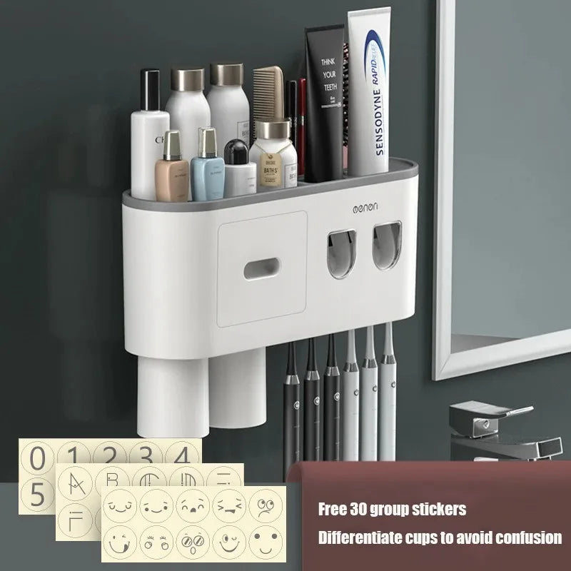 NEW 1Pcs Pink/Black/Gray Color Wash Set  Automatic Toothpaste Squeezer Cups Gargle Cup  Punch-Free Toothbrush Cup Holder Storage Rack Bathroom Products Home Accessories