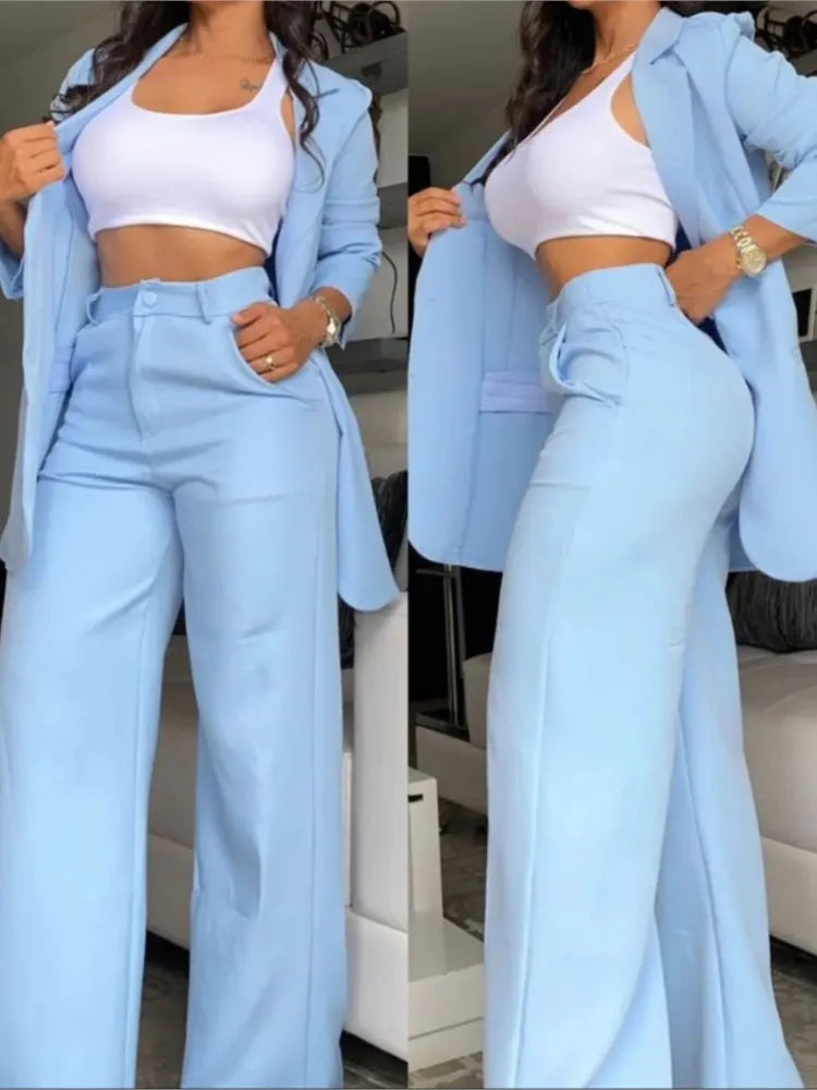 NEW Arrivals 2PCS Set UK Size S(8)-3XL(20) 4 Colors Woman Elegant Luxury Blazer Sets New Autumn Spring Fashion Women's Notched Collar Coat + Pocket Design Pants Set Work Commuting