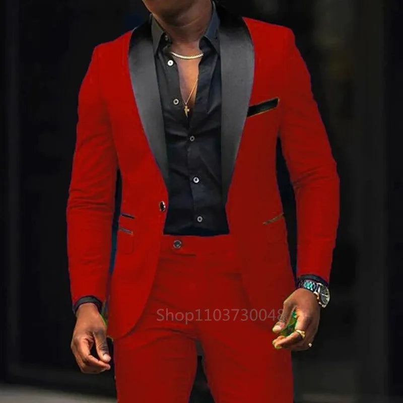 NEW Arrivals 2PCS Set S-6XL Plus Size 7 Colors Casual Men Wedding Suits Solid Slim Fit Shawl Lapel Blazer Pant Designs Evening Party Prom Suits Best Man Business Wear Suit Men Luxury Fashion Clothing Supplies