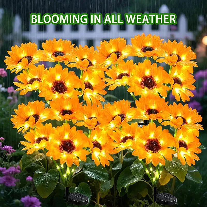 2 PCS Set (12 Heads) Home Villa Solar Sunflower Lights Solar Lights Outdoor Garden Decor Birthday Gift Waterproof Solar Flower Garden Stake Lights Lawn Pathway Home Lighting Decoration Supplies