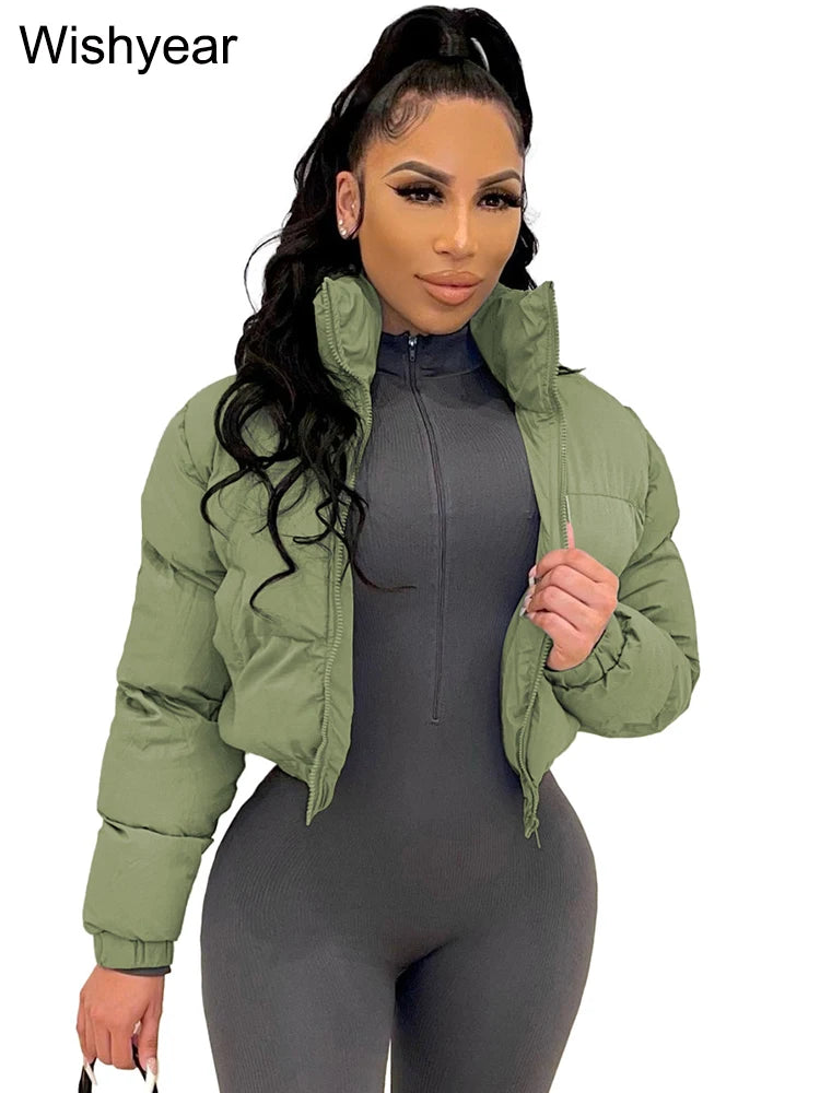 S-2XL UK Plus Size 3 Colors Winter Thick Warm Cotton Down Jacket Women Clothing Gray Zipper Short Puffer Parkas Coats Outwear Female  Crop Tops Streetwear