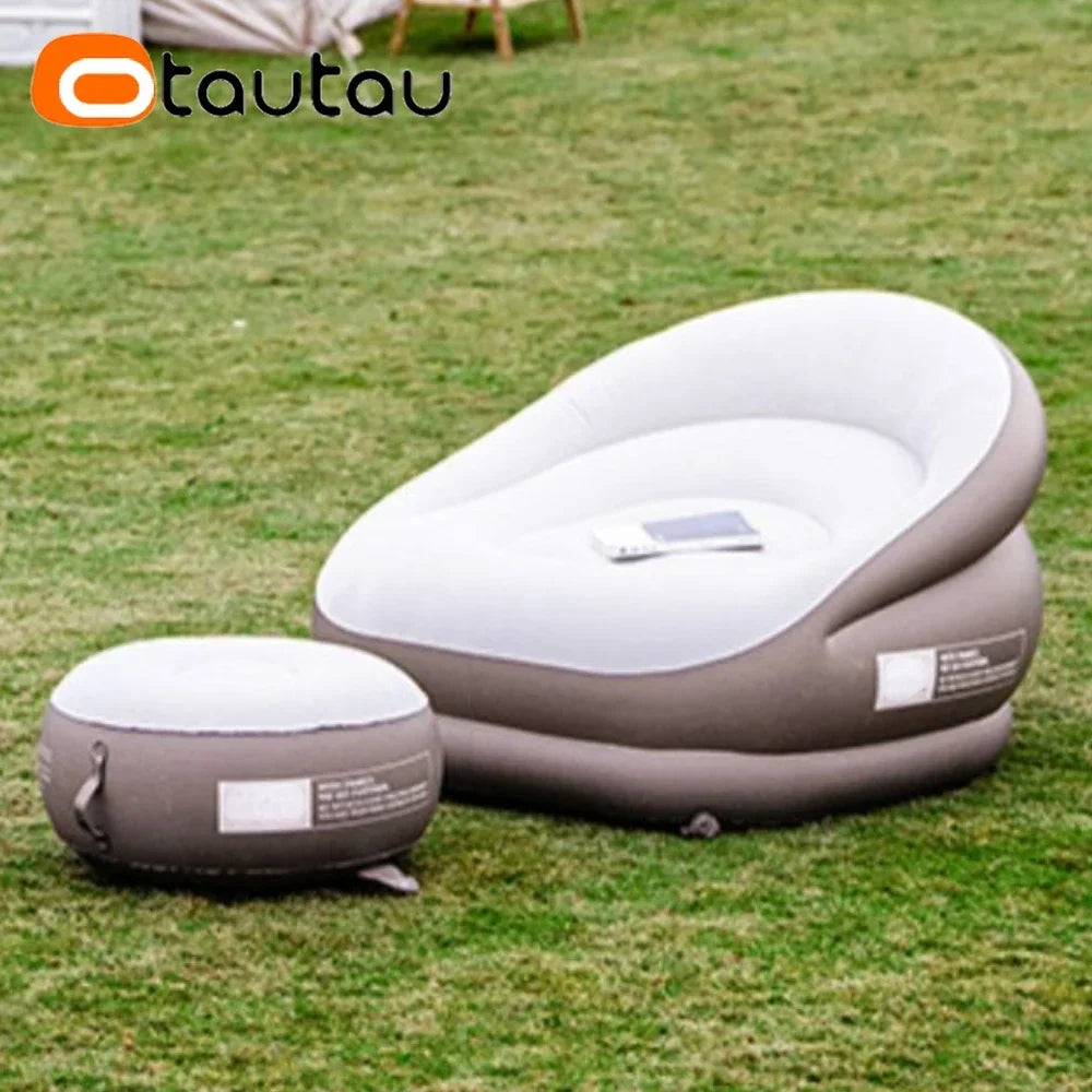 Outdoor Inflatable Sofa with Footrest Ottoman Stool Portable Camping Folding Furniture Chair Lounge Recliner SF101