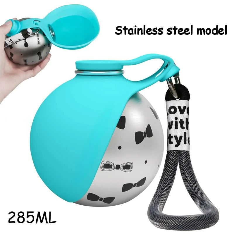 2-in-1 Portable Foldable Outdoor Walking Hiking Dog Water Bottle for Small/Large Dogs - Leak-Proof & Compact Dog Travel Water Bottle -Stainless Steel/Silicone Bottle