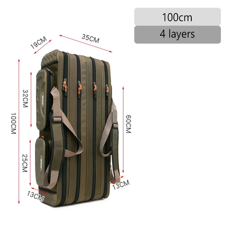 2/3/4 Layers Top Quality Multi-Functional Hard Spinning Fishing Rod Bag Carrier 2/3/4 Layers 80CM-130CM Fishing Tackle Lures Carrying Bags 1680D Oxford Reel Gear Storage Case Organizer Fishing Tools Supplies
