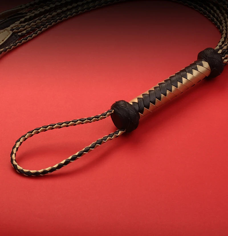 60CM Genuine Leather 9 Braids Horse Whip, Horse Training Real Leather Whips, Leather Covered Handle With Wrist Strap