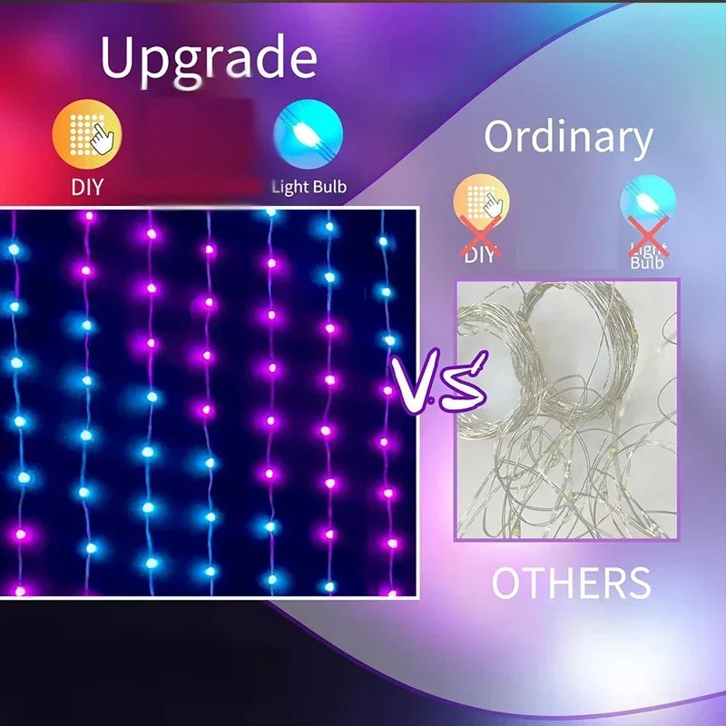 NEW 1/2PCS 3M-400 Led Smart LED Curtain Lights LED Fairy Lights App Control Music Sync DIY Pattern Waterproof for Indoor Outdoor Party Decor Christmas New Year Eve Decoration Supplies