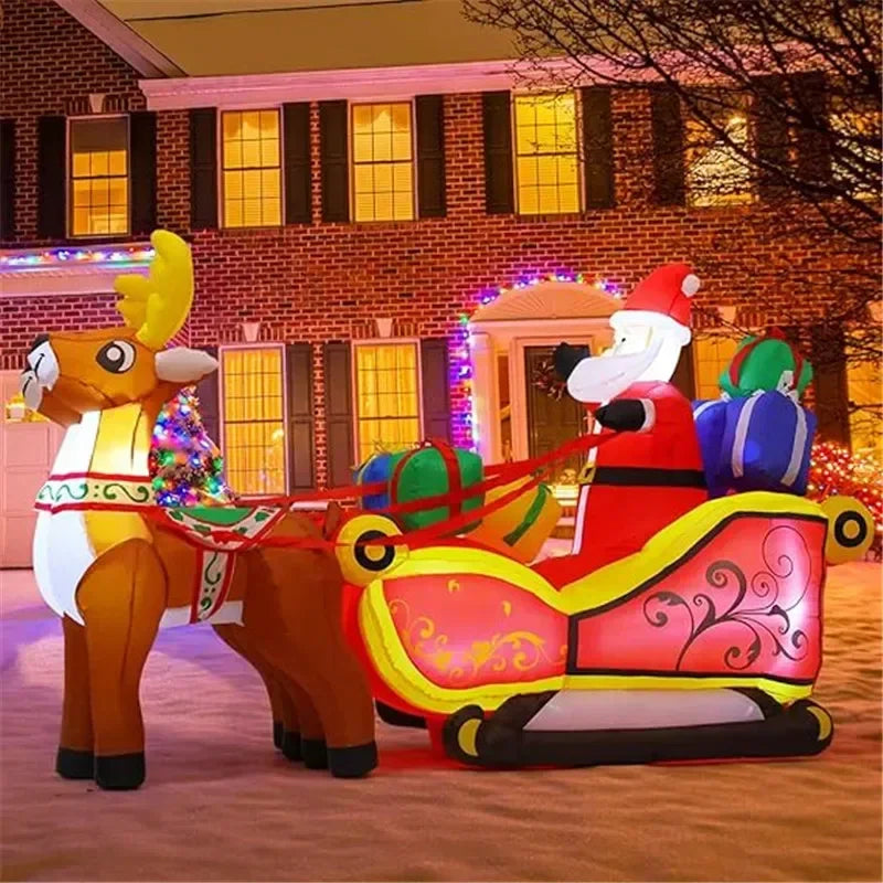 2.1m Length Christmas Decoration Inflatable Toy Santa Reindeer Sled with LED Lights Indoor Outdoor Garden Party Scene Ornament Decoration Supplies Products