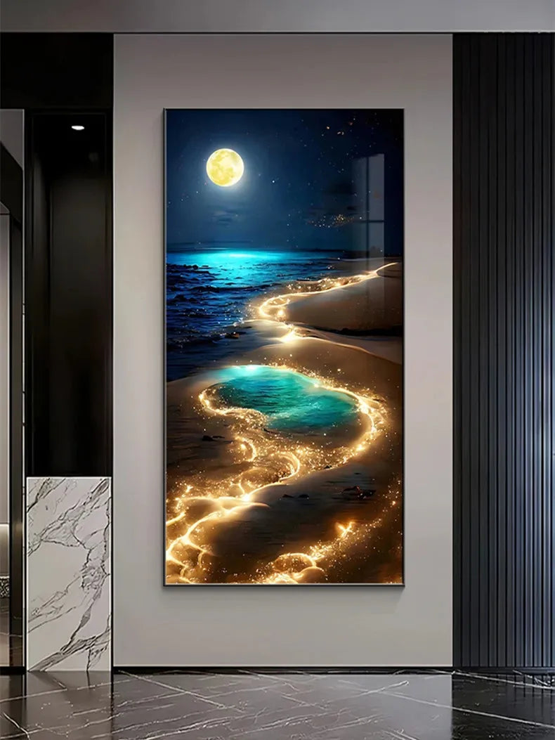 Entrance Decoration Light Painting Moon Corridor Hanging Painting Light Sea Home Living Room Mural Light Ocean Waves Wall Lamp