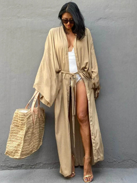 5 Colors Solid Beach Cover Up Women Self Belted Wrap Kimono Dress Swimsuit New Robe Summer Beachwear Factory Supply