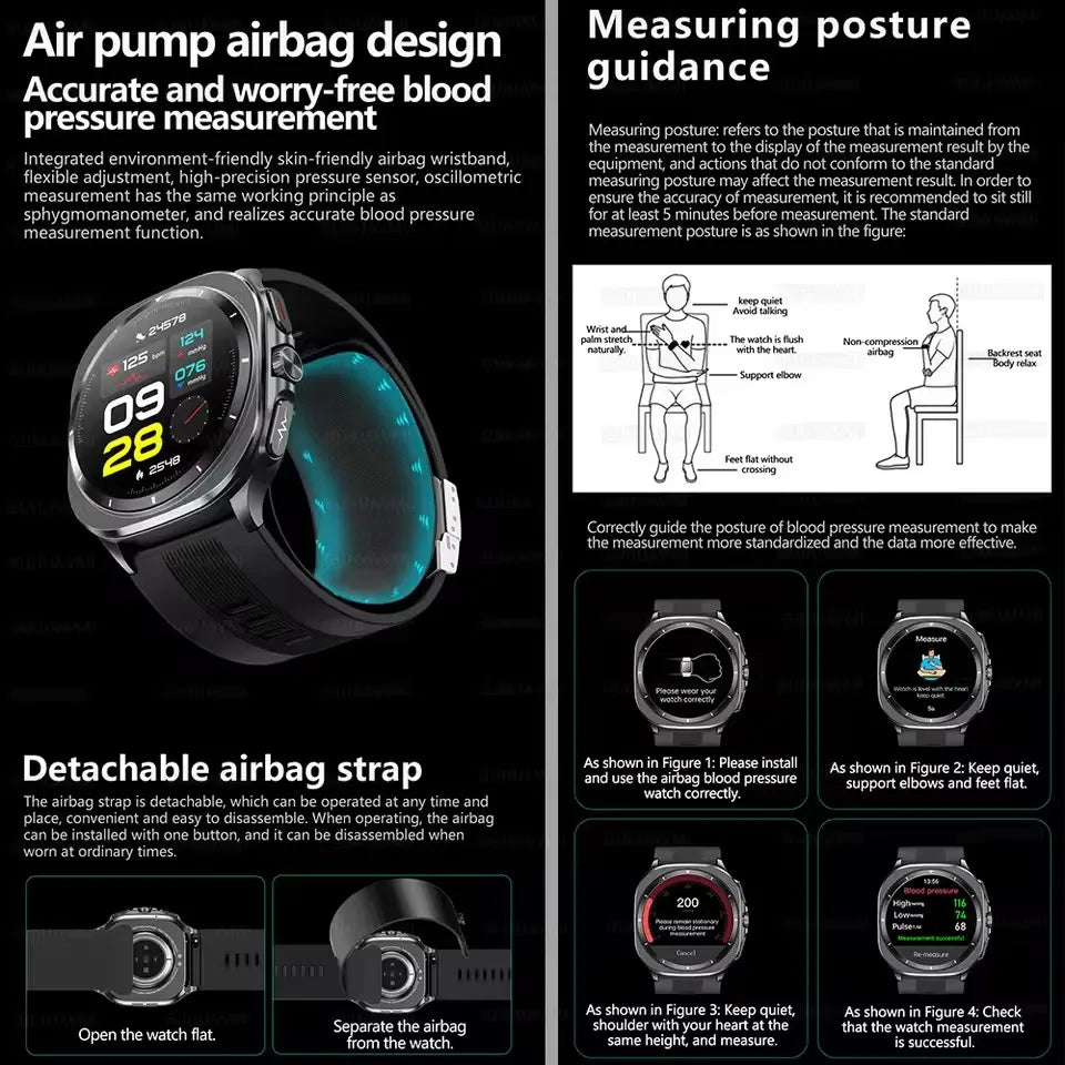 NEW Sapphire Smart Watches Blood Pressure Health Monitoring Blood Lipid Uric Acid ECG PPG NFC Call Health Smartwatch For Android iOS Sports Health Care Supplies
