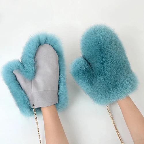 NEW Arrivals Hot Sale Winter Women Luxury Natural Real Fox Fur Gloves Warm 100% Genuine Fox Fur Mittens Girl Fashion Luxury Real Fox Fur Glove