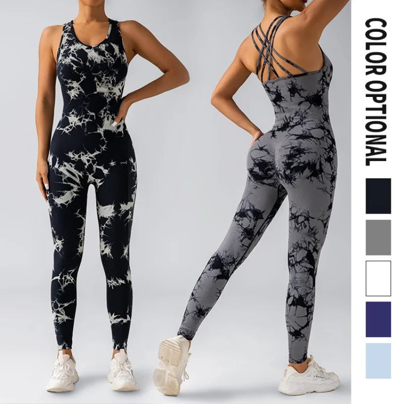 Tie-Dye Yoga Jumpsuit, and Hip Lift, Trousers, Seamless Breathable Leggings, Sports Fitness Wear Women Set Yoga Women