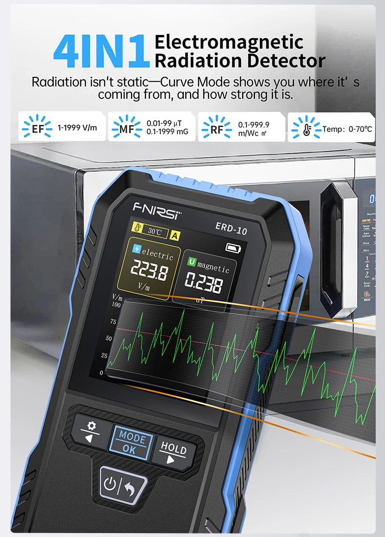 EMF Device ERD-10 4-IN-1 Electromagnetic Radiation Detector, Electric & Magnetic Field Strength, RF Power, Temperature Monitor Ghosts Spirits Hunting Paranormal High Power Detector
