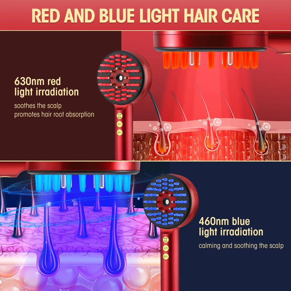 NEW Arrivals EMS Electric Massage Comb Vibration Red Blue Light Therapy Hair Growth Massage Scalp Brush Anti Hair Loss Nano Spray Hair Care Supplies