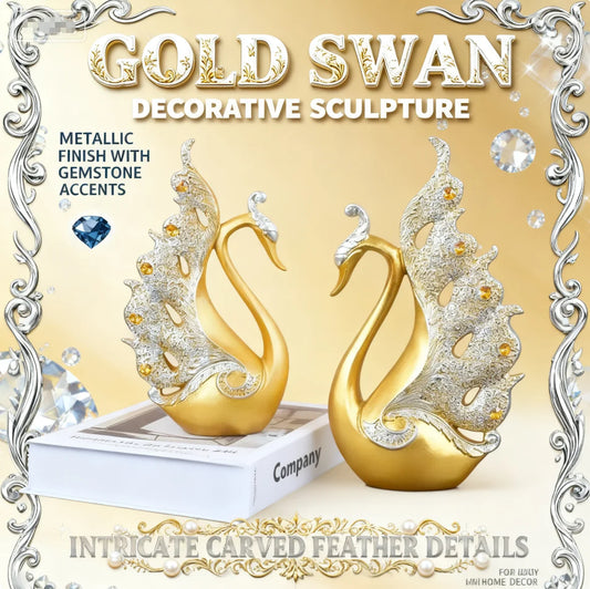 Blue/Gold Color Creative European-Style Couple Swan Home Decor Living Room Entryway TV Cabinet Wine Rack Resin Craft Decorative Gift