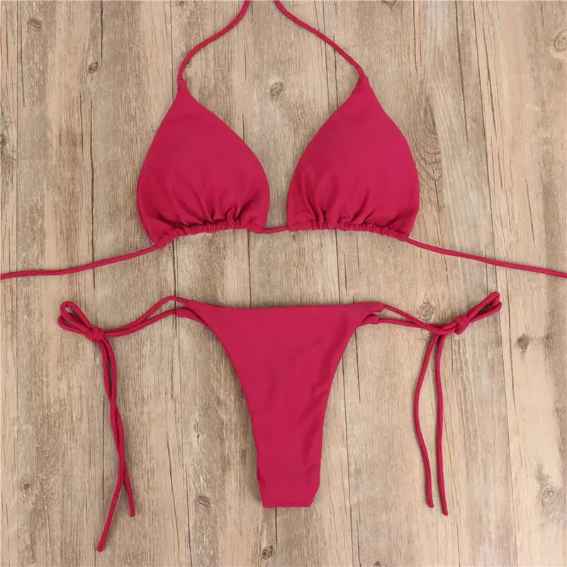 NEW 2PCS Set S-XL 6 Colors Summer Sexy Swimsuit Women Sexy Bikini Set Push-Up Padded Bra Thong Swimwear Beachwear Bathing Suit Female Sexy Swimsuits