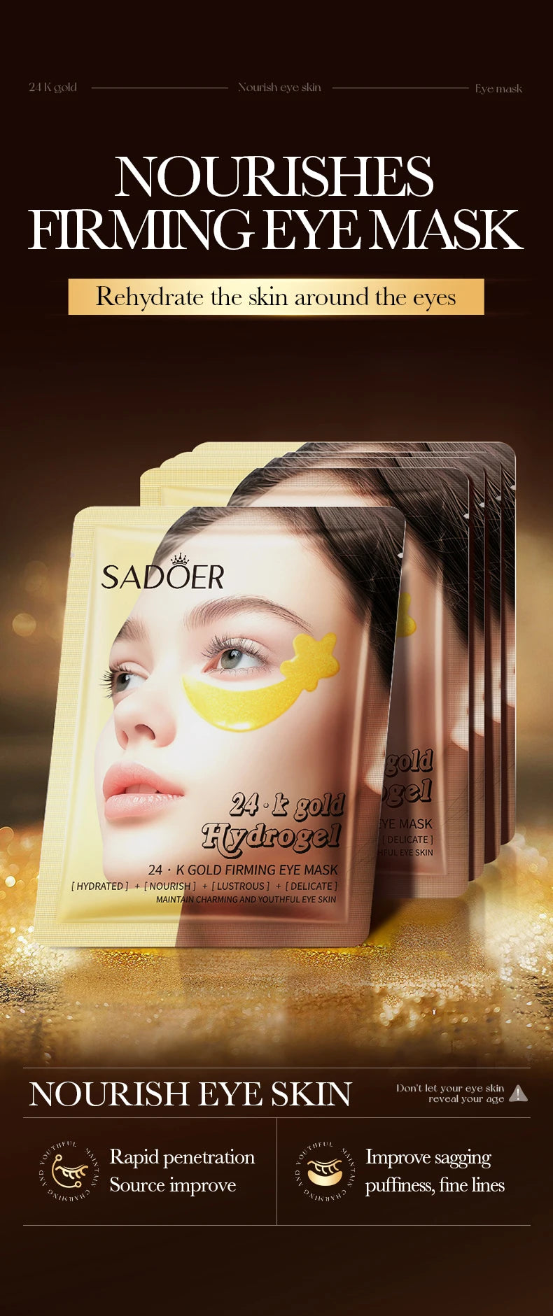 NEW 20PCS Set 24K Gold Crystal Collagen Eye Mask Anti Wrinkle Dark Circles Moisturizing Anti wrinkle Anti-Aging Eye Patches Women Beauty Salon Spa Accessories Korean Skin Care Products