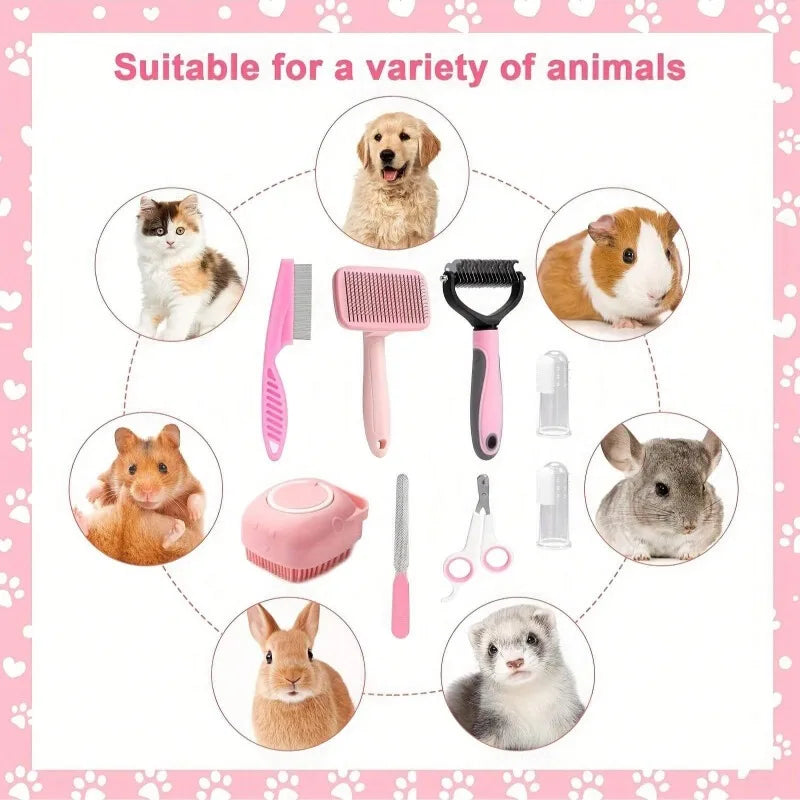 8pcs/Set Effective Pet Kit Dog Cleaning Set Nail Clippers File Flea Comb Shampoo Brush Shedding Brush Demanding  Pet Grooming