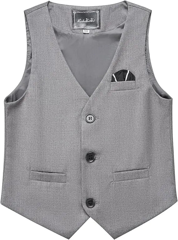 3 PCS Set 10 Colors Boys Kids Vest and Pants Set + Tie + Bowtie Formal Dress Suit Teen Boy Wedding Guest Evening Birthday Party Communion Outfit Kids Piano Host Performance Costume