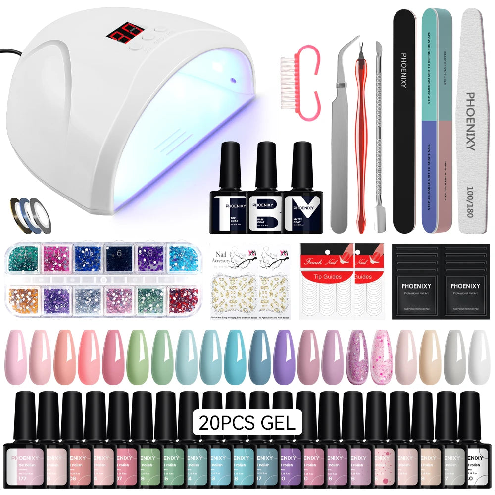 NEW Arrivals High Quality 20PCS Set 162 Colors Gel Nail Polish Set with UV LED Nail Lamp Semi Permanent UV Gel Varnishes Soak Off Complete Nail Art Tools Set Manicure Pedicure Kit Cosmetic Supplies