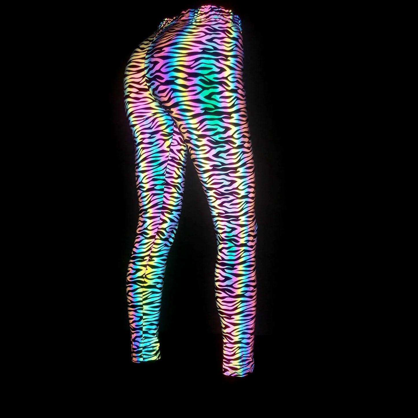 NEW Arrivals Harajuku Japanese Women's Med Waist New Snakeskin Colorful Reflective Ankle Length Leggings Fitness Sports Hip Lift Elastic Pants Night Club Tech-Wear Rave Party Pants