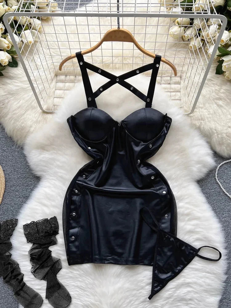 Women Preppy Style Sexy Uniform Sets 2024 V Neck Sheer Top+Lace Up Mini Skirt+Thongs Hollow Out Cosplay Porn Suits