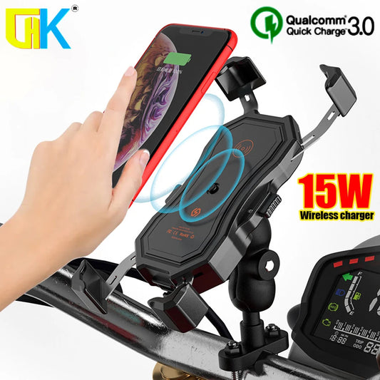 NEW Arrivals  Mobile Phone Holder Bicycle Motorcycle Wireless Charging with QC3.0 USB Qi Charger GPS Navigation Mount Bracket Qi Wireless Charger Bicycle Sports Accessories