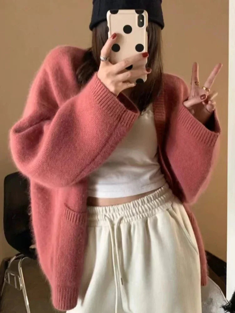 NEW Arrivals Solid Color Chic Long Sleeves Loose Casual Women Cardigan Sweet Knitting Fashion Single Breasted Simple Female Cardigans Ladies Girls Luxury Fashion Clothing Supplies