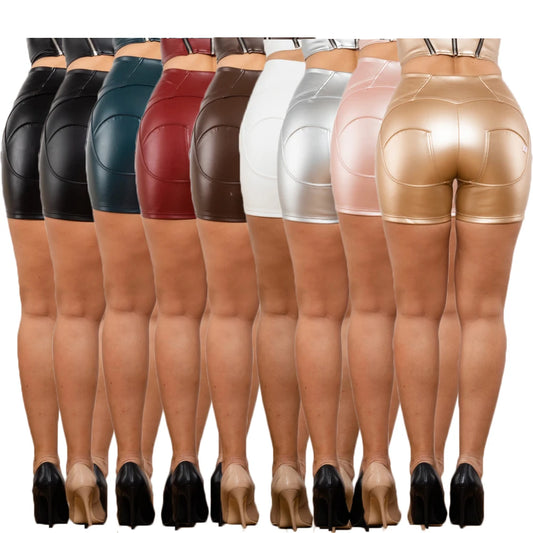 NEW Arrivals S-2XL Plus Size High Waist Women Female Leather Shorts Ring Zippers High Waist Booty Shorts PU Leather Night Clubwear Evening Party Shorts Girls Ladies Luxury Fashion Clothing Supplies