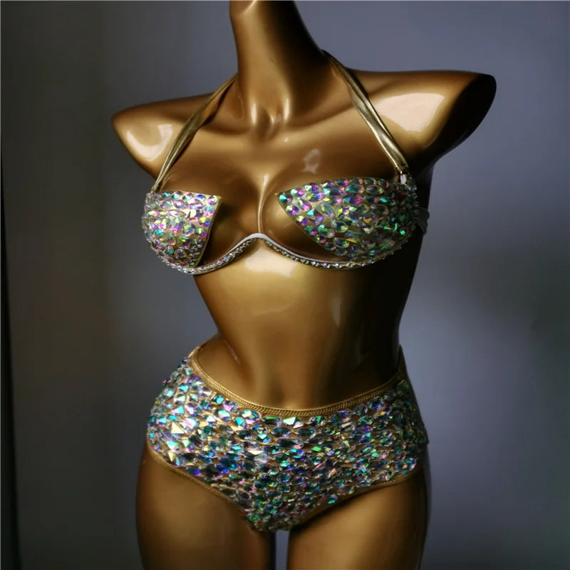 NEW Arrivals Luxurious Rhinestones Diamonds  Bikini Set Bathing Suit Sexy Women Beachwear Bling Stones Swimsuit High Quality Swimsuit Girls Ladies Summer Luxury Beach Wear
