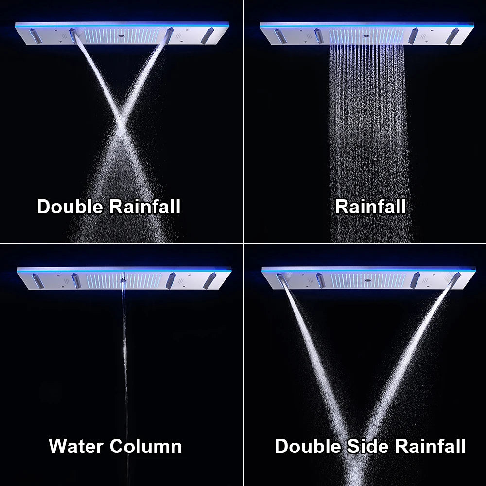 NEW Luxury Shower for Home Villa Hotels M47*12 Inch LED Lighting Large Black Shower Head Rainfall Bathroom Faucet Hot Cold + Music Shower System Set Smart Device Showers Mixer