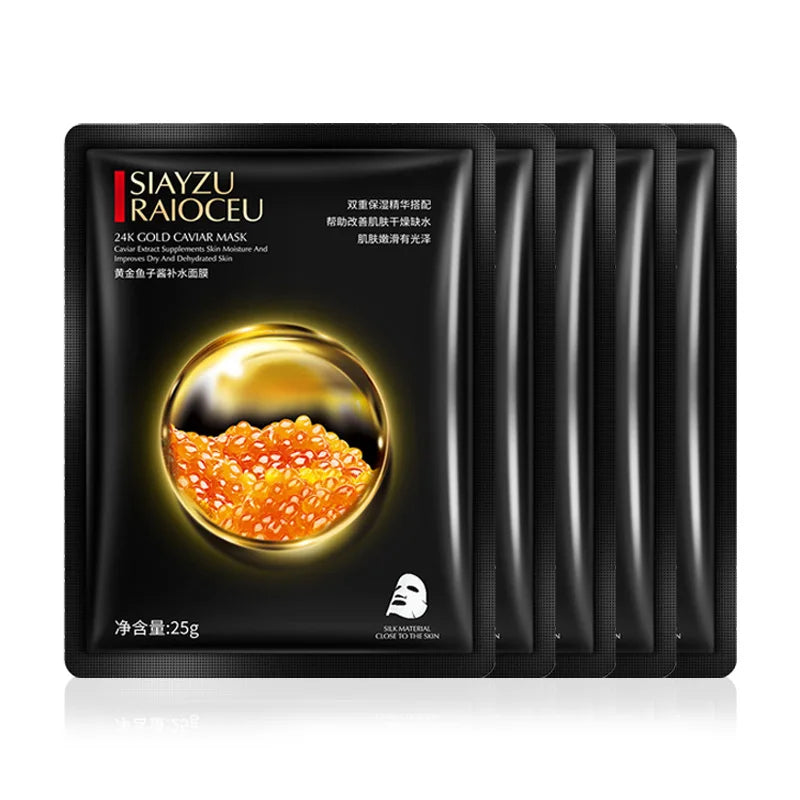 10 PCS Set Korean GOLDEN CAVIAR Moisturizing Facial Masks Refreshing Oil Control Anti-Aging Anti Wrinkles Face Mask Facial Women Skin Care Top Quality Supplies Korean Products