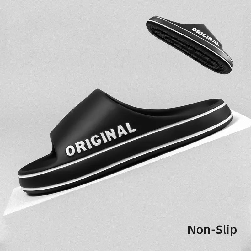 Women Letter Slippers Beach Slides Solid Color Men*s Thick Sole Indoor Bathroom Anti Slip Shoes Summer Couple Sandals